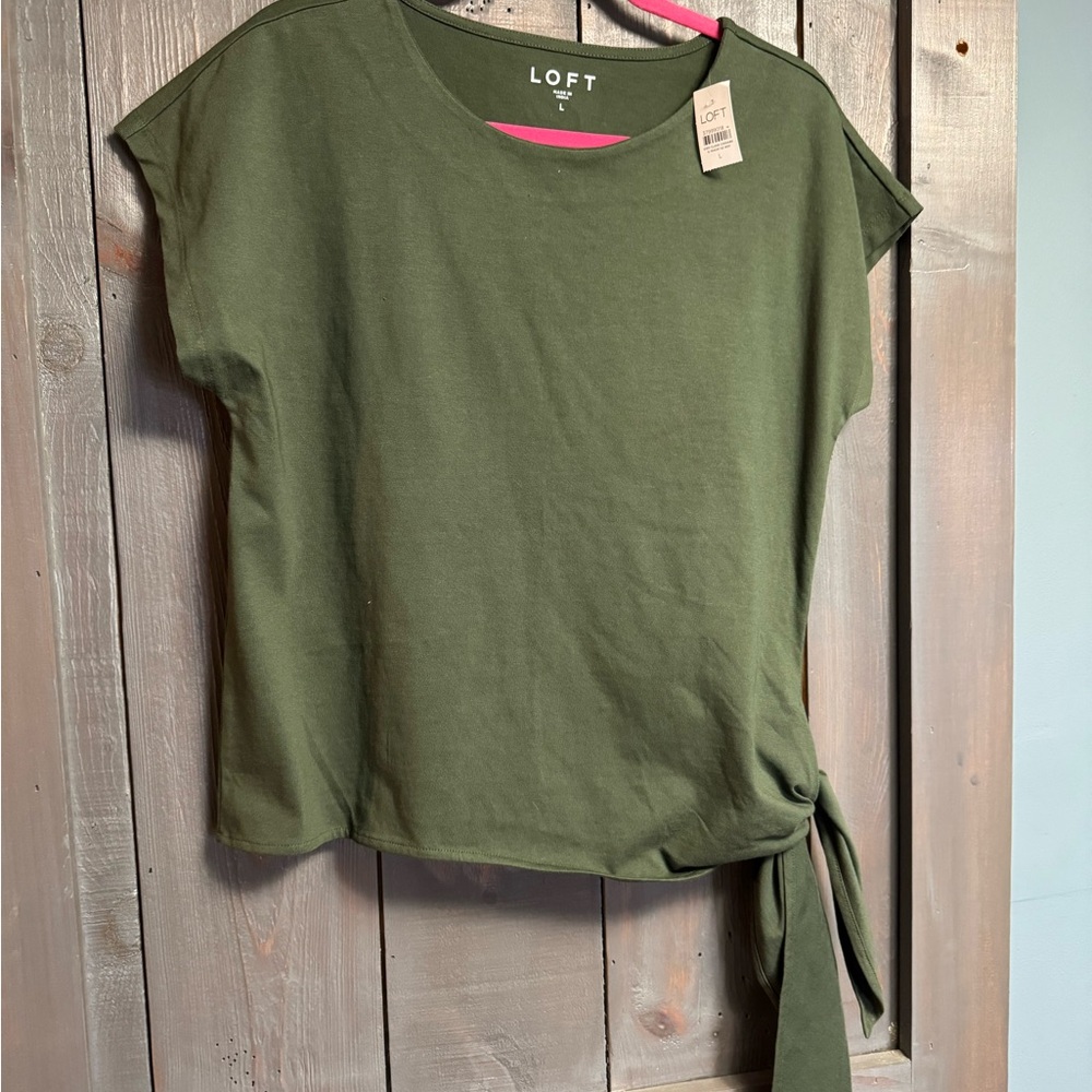 LOFT Olive Tie-Front Short Sleeve Tee
